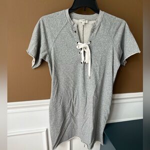 Umgee Women’s Heather Gray Lace-Up Sweatshirt Dress Tunic Size M Casual